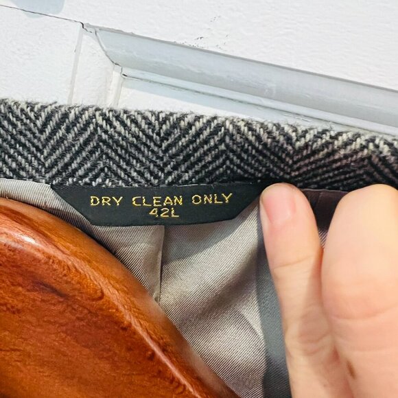 Vintage Hagger Gray Harringbone Sport Coat Leather Button Patch Pocket 42 L - Picture 9 of 16